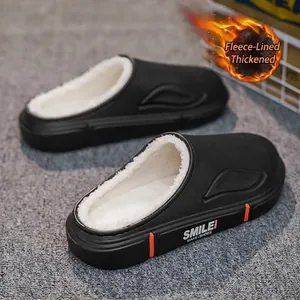 Chaussures en Coton d'Hiver pour Hommes EVA Imperméable Doublé Polaire Chaude Chaussons Maison Antidérapant Semelle Souple Clogs