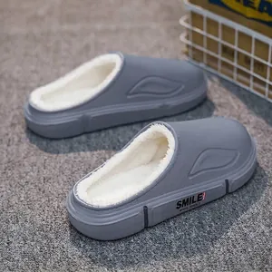 Chaussons d'hiver imperméables pour hommes gris avec doublure polaire épaisse et semelle antidérapante