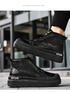 Bottines de travail décontractées noires mi-hautes pour hommes, mode urbaine