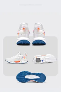 Close-up multi-angle showcase of white flying woven sneakers including side and sole views