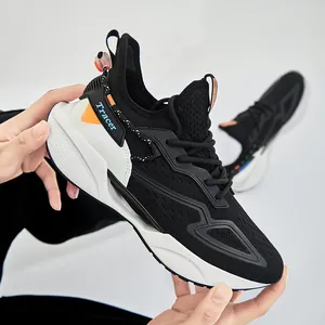 Breathable black mesh men's sports sneakers featuring a stylish white blade sole