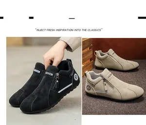 Détails de chaussures de travail décontractées noires et beiges avec fermetures éclair.
