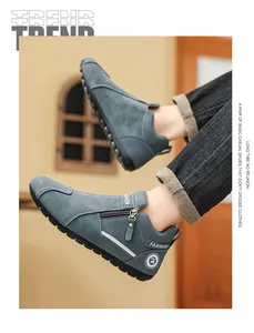 Mocassins décontractés en daim bleu pour hommes avec fermeture éclair latérale