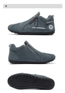 Vues détaillées de chaussures de travail grises avec zip latéral et semelle crantée