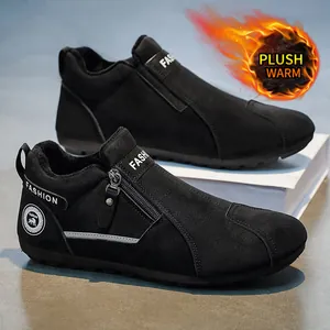 Chaussures décontractées pour hommes doublées de peluche noire, baskets d'hiver