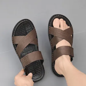 Men's outdoor summer sandals featuring thick soft non-slip soles and brown cross-straps