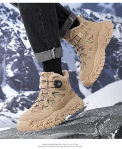 Botas de montaña de invierno caqui con hebilla giratoria y forro de piel.