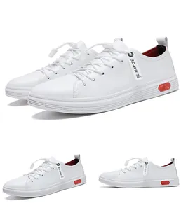 Multi-hoek visuele presentatie van witte echt lederen casual sneakers voor heren en dames