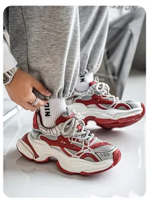 Baskets chunky modernes pour hommes en mesh respirant à semelle épaisse rouge et blanc