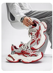 Baskets chunky rouges et blanches élégantes avec panneaux en maille respirante pour homme