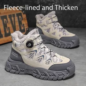 Botas de Invierno al Aire Libre para Hombre Caña Alta Forro de Felpa Zapatos de Senderismo Cálidos Hebilla Giratoria Suela de Goma Antideslizante