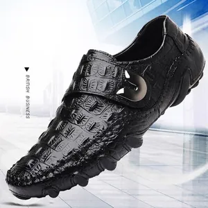 Luxuriöse schwarze Herrenschuhe aus erstklassigem Rindsleder mit Krokodilprägung im britischen Stil