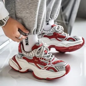 Baskets Chunky pour Hommes Mesh Respirant Cuir Plateforme Dad Shoes Mode Bloc de Couleur Décontracté Sportif Baskets de Marche pour Ados