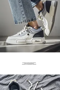 Close-up of stylish thick-sole sneakers with breathable fabric and platform design.