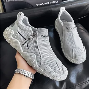 Mocasines de hombre en malla transpirable gris claro con cremallera lateral