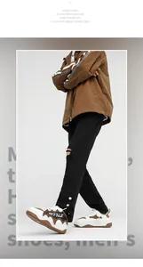 On-foot view of stylish men's platform sneakers in white and brown leather finish