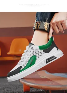 Detailansicht von atmungsaktiven Mesh-Skateschuhen in Weiß und Grün im Block-Design