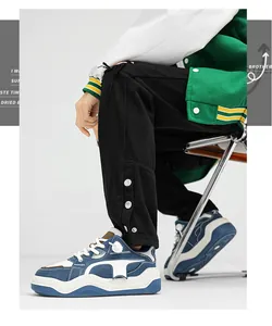 Detailed side view of blue and white breathable thick-sole platform sneakers for men