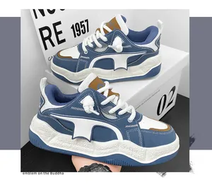 Breathable chunky platform sneakers for men in blue and white streetwear style