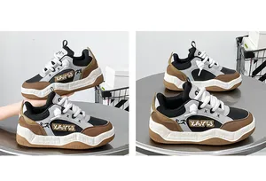 Detailed view of trendy chunky-sole sneakers with breathable mesh and unique lacing details