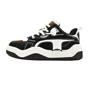 Stylish 2024 chunky black and white sneakers with thick platform and breathable fabric