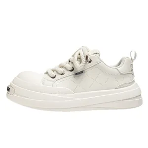 Men's off-white platform leather sneakers with thick rope laces and cross stitching
