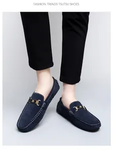 Mocassins en daim bleu marine pour hommes, chaussures de conduite décontractées