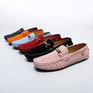 Mocassins Décontractés en Microfibre pour Hommes Confortables Respirants Chaussures de Conduite Couleur Unie Surpiqûres Contrastées Boucle en Métal