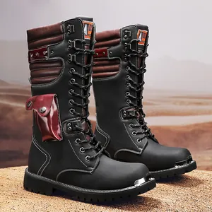 Men Vintage High-top Martin Boots Winter Tactical Outdoor Boots With Side Pocket Metal Toe Cap Anti-slip Rubber Sole Retro Workwear Boots