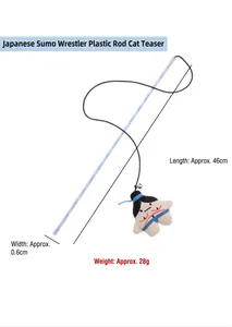 Detail view of the sumo wrestler cat teaser toy showing 46cm length and 28g weight