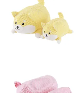 Soft squeaky plush dog chew toys featuring cute round Corgi and pink pig characters