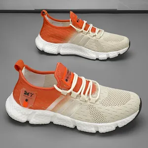 Men Flyknit Running Shoes Popcorn Sole Lightweight Breathable Gradient Sneakers Outdoor Fashion Sports Shoes Casual Jogging Footwear