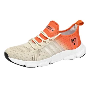 Lightweight men's gradient running shoes with fly-knit mesh and popcorn sole