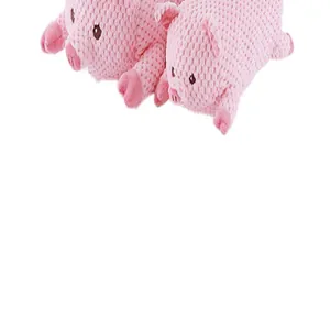 Detail view of the pink textured corn fleece on this cute plush pig dog squeaky chew toy