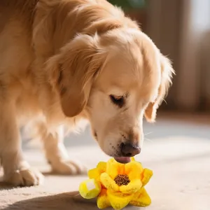Interactive sunflower snuffle toy for dogs, plush food puzzle for mental stimulation