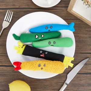 Assorted Japanese food-themed catnip plush toys on a plate for cat teething play