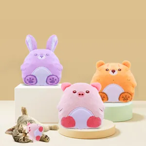 Jouet Créatif pour Chat en Peluche Herbe à Chat Forme Animale Cochon Lapin Ours Doux Interactif pour Soulager l'Ennui Animaux