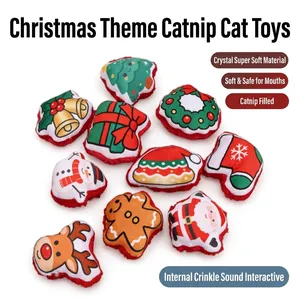 Group of plush Christmas themed catnip toys featuring Santa, reindeer and trees.