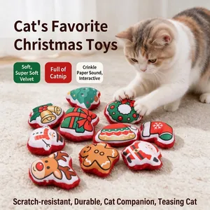 Christmas Plush Cat Toys With Catnip And Crinkle Paper Santa Reindeer Tree Gingerbread Man Snowman Cat Interactive Toy
