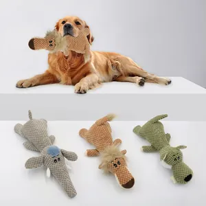 Plush Dog Squeaky Toy Cartoon Lion Elephant Wolf Animal Shape Durable Corduroy Interactive Molar Pet Chew Toy With BiBi Sound