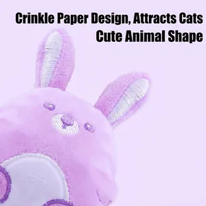 Jouet pour chat lapin en peluche violet avec papier froissé et cataire interactive