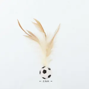 Close-up detail of the cat toy soccer ball with soft feathers, 2.5cm in diameter.