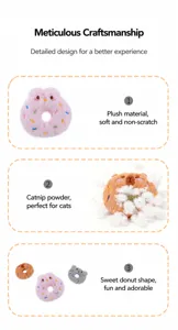Detailed macro view of plush animal donut cat toy featuring soft catnip filling for pet play