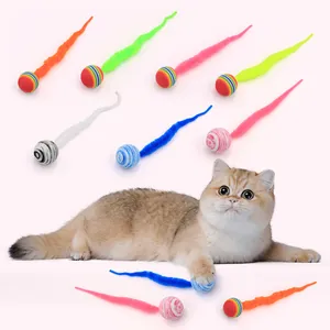 Interactive Caterpillar Cat Toy Ball Plastic Starry Rainbow Pattern Toy With Long Wavy Tail For Indoor Cat Self-hey Entertainment