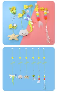 Set of 6 hanging elastic cat toys with suction cups for indoor self-play entertainment.