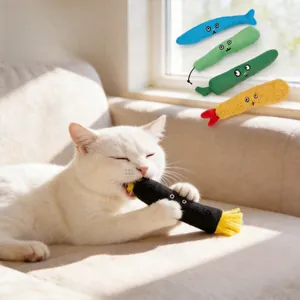 Interactive white cat playing with sushi roll catnip plush toy from Japanese food series