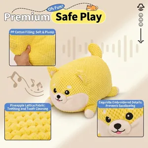 Chubby Shiba Inu plush dog toy with pineapple grid fabric for effective molar cleaning