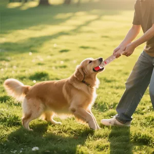 Langes Weihnachts-Hundeplüschspielzeug für interaktives Spielen im Freien mit einem Golden Retriever