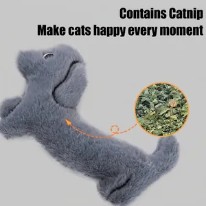Soft grey dachshund plush cat toy with natural catnip filling for indoor cat play