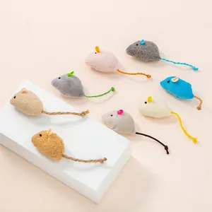 Assorted colorful plush mouse toys for cats featuring woven rope tails and soft textures